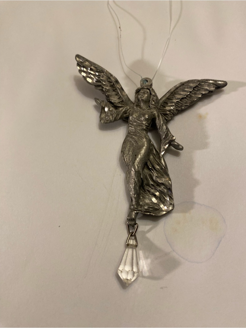 Spoon pewter 2322 Silver Angel Pendant Necklace with Crystal Drop